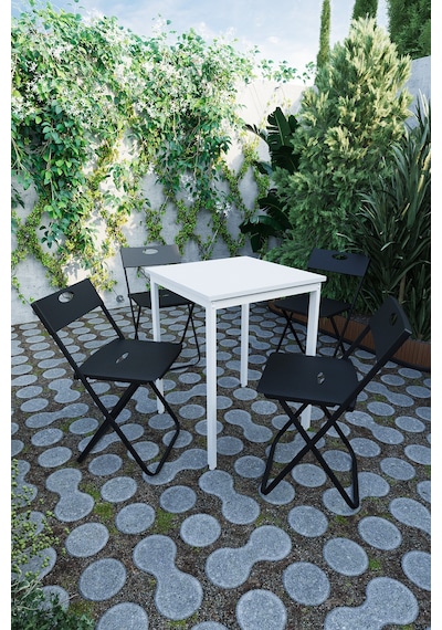Balkon Bahçe Mutfak 5'li Bistro Set Masa Sandalye Takımı Beyaz - Beyaz