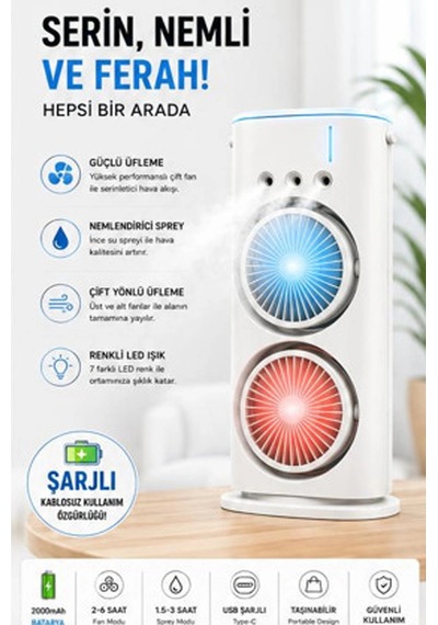 Vothoon Çift Başlıklı Sprey Fan Nemlendirici Ve Renkli Led Işıklı