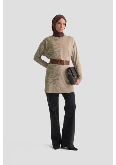 Armine Leopar Desen Triko Tunik 25ktd4116 Bej Bej