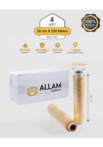 1 Koli 4 Adet 30cm X 250mt Gıda Streç Film Yemekçiler Çiğ Köfteciler Ve Şarküteriler İçin 1.kalite
