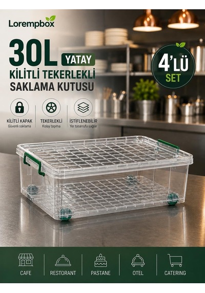 Lorempbox 4'lü 30 L Tekerlekli Kilitli Saklama Kutusu Yatay Diğer