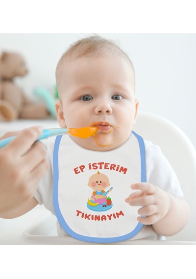 BK Kids Ep İsterim Tasarımlı Mavi Bebek Mama Önlüğü-5