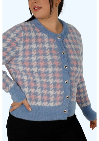Kazee Kazayağı Desenli Angora Hırka Mavi - 673016096 Mavi