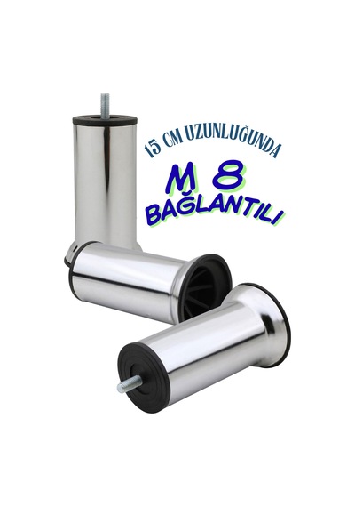 Klc 16 Adet M8 İnce Diş Krom Metal Mobilya Ayağı - Kanepe, Baza, Koltuk Yükseltme Ayağı 15 Cm Krom Krom