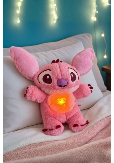 30 Cm Stitch Işıklı Ve Müzikli Peluş Uyku Arkadaşı 5 Modlu Nefes Alan Gece Lambası Sevimli Hediye Oyuncak Pembe