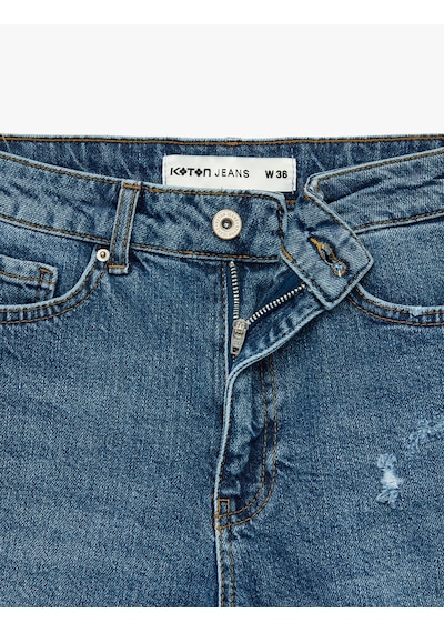 Koton Pamuklu Yüksek Bel Slim Fit Duble Paça Mini Denim Şort Orta İndigo 6sal40005md