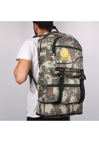 Bagacar Kamuflaj Körüklü Dağcı Sırt Çantası 65 litre Kamp Çantası Kamuflaj