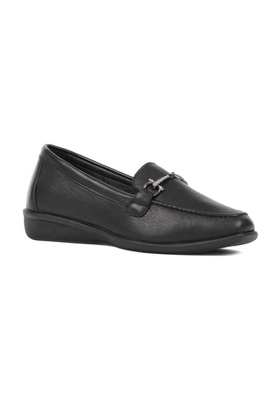 Kadın Siyah Tokalı Deri Loafer