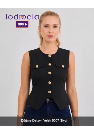 Düğme Detaylı Yelek 6057-siyah