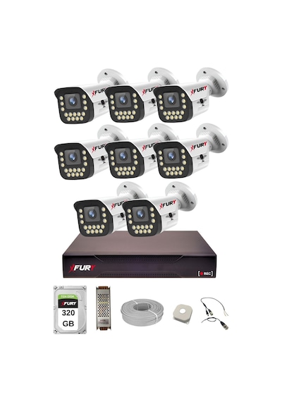 Fury 8 Li Sesli 15 Warm Led Gece Renkli Görüş Su Geçirmez Güvenlik Kamerası Seti 320gb