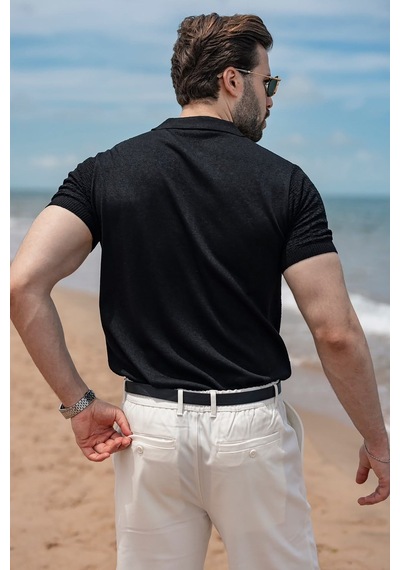 Madmext Siyah Regular Fit Polo Yaka Triko Erkek Tişört E7503