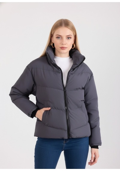 Blayn Jeans Kadın Kapüşonsuz Şişme Mont Antrasit