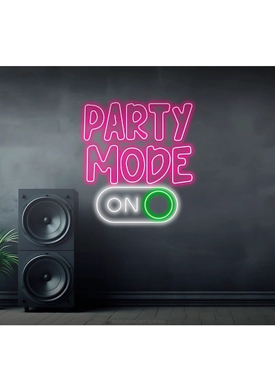 Party Mode On Yazılı Ve Şekilli Neon Tabela Pembe