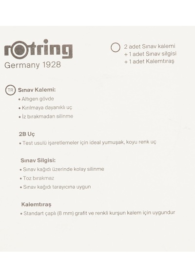 Rotring Ro-2090068wk Sınav Seti - Sınav Kalemi, Silgi, Kalemtraş, Siyah 124-Pembe