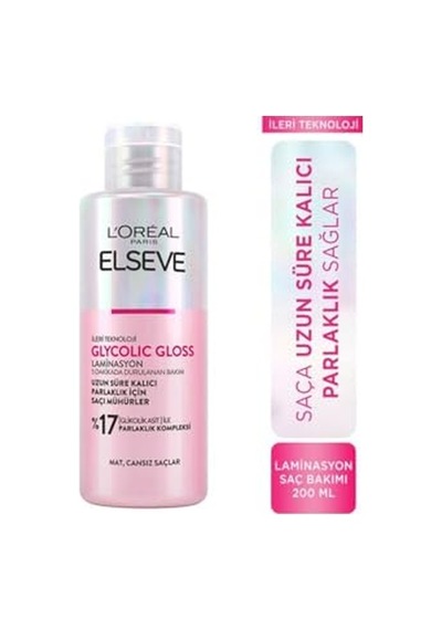 L Oréal Paris Elseve Glycolic Gloss Parlaklığı Saça Mühürleyen Laminasyon 5 Dakikada Durulanan Bakım 200ml