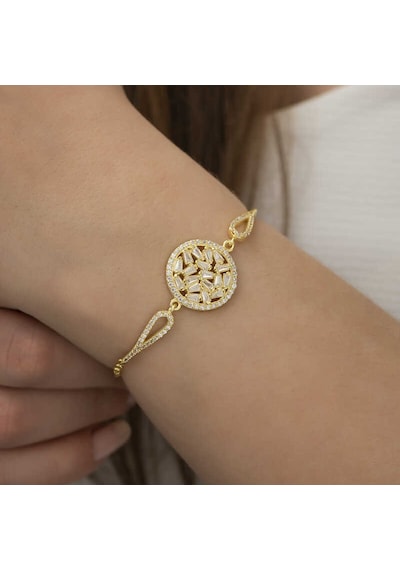 Gümüş Gold Baget Taşlı Bileklik 43892891