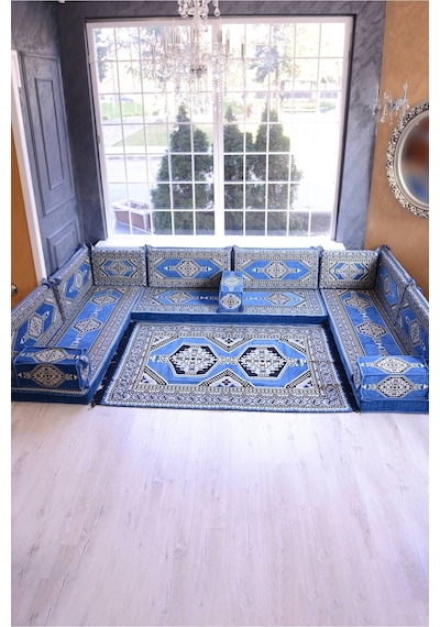Şark Köşesi Takımı Konsepti Mavi Yahyalı Modeli Koltuk Takımı Sünger Dahil 15 Parça