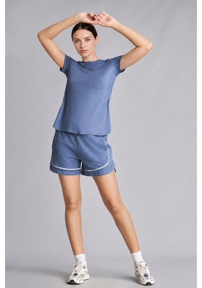 Defacto Yan Yırtmaçlı Long Fit Bisiklet Yaka Kısa Kollu Sporcu Tişört G0779ax26aube364 Mavi-be364