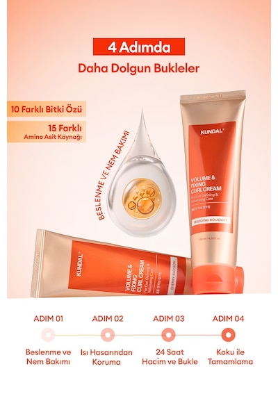 Bukle Belirginleştirici Durulanmayan Saç Kremi Kundal Volume & Fixing Curl Cream Cherry Blossom
