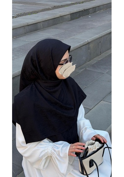 Qalortex Scarf Premium Jakarlı Mira B.boy Eşarp - Siyah