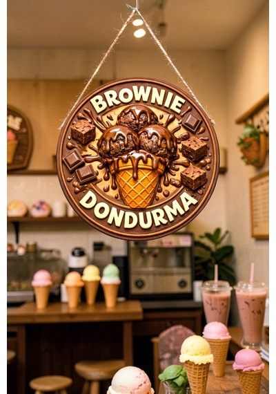 Brownie Dondurma Görselli Ahşap İpli Kapı Duvar Süsü Tatlıcı Cafe Reklam Süsü
