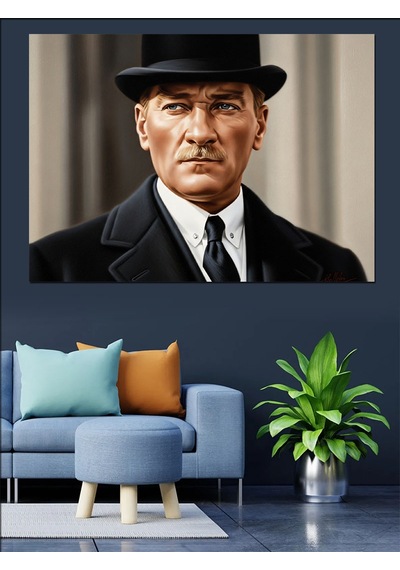 Şık Mustafa Kemal Atatürk Portresi Dekoratif Kanvas - Mdf Ahşap Tablo
