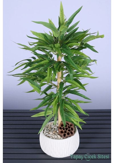 Yapay Çiçek Sitesi İri Yapraklı Yapay Bambu Ağacı 65 Cm Yeşil