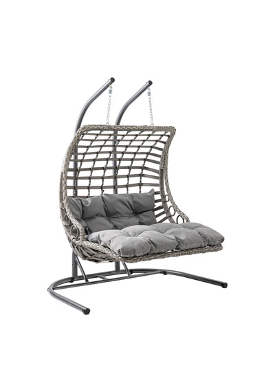 Bodrum Double Çiftli Rattan Bahçe Salıncağı Rehome Balkon Salıncağı Gri