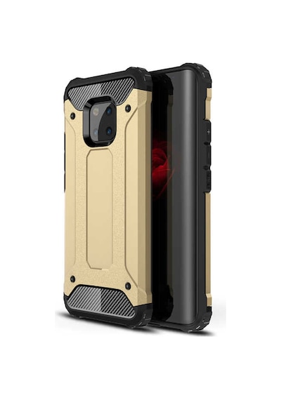 Noktaks - Mate 20 Pro Uyumlu - Kılıf Çift Katman Zırh Tank Crash Military Kapak - Gold Gold