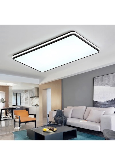 Siyah Dikdörtgen Kumandalı Dimli 3 Işık Renkli 88x62cm Led Tavan 3Renk Kumandalı