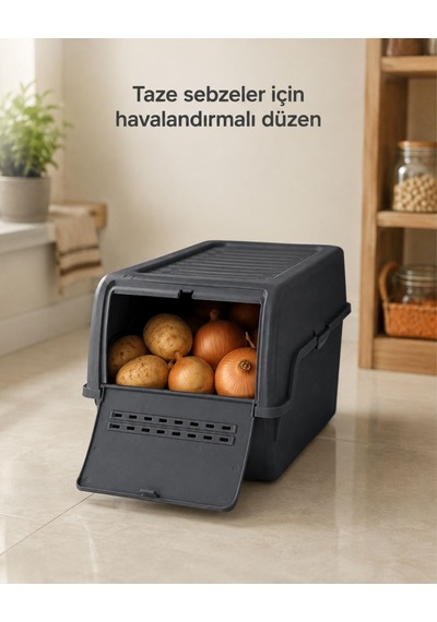 Mini Patates Soğan Sepeti Antrasit 8 L - Bpa Free Havalandırmalı Sebzelik