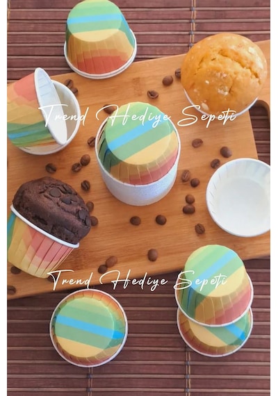 50'li Gökkuşağı Muffin Kek Kalıbı , Kek Kapsülü Cupcake Kalıbı , Airfryer Uyumlu