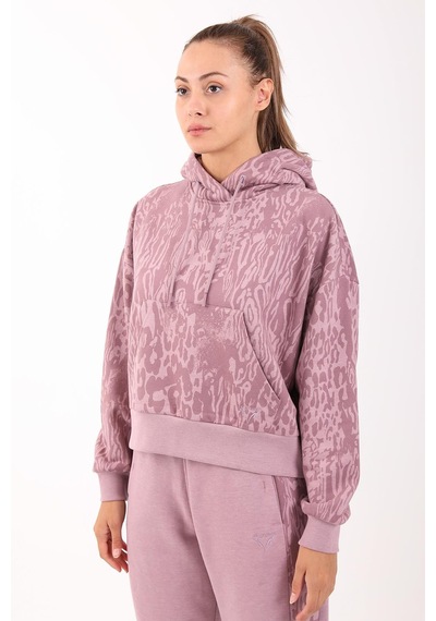 Maraton Sportswear Oversize Kadın Kapşonlu Uzun Kol Basic Lila Sweatshirt 21423-lila