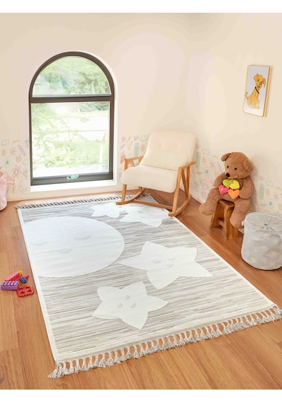 Konfor Halı Bercario Kids 9273 Ay Yıldızlı Dokuma Çocuk Odası Halısı Yumuşak Bebek Odası Halısı Çok Renkli
