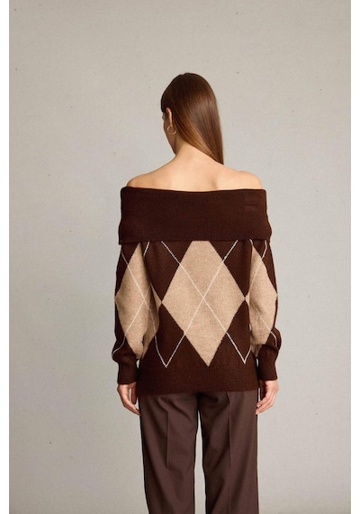 Defacto Overshirt Fit Omzu Açık Baklava Desenli Triko Kazak G6847ax25wnbn214 Kahve-bn214