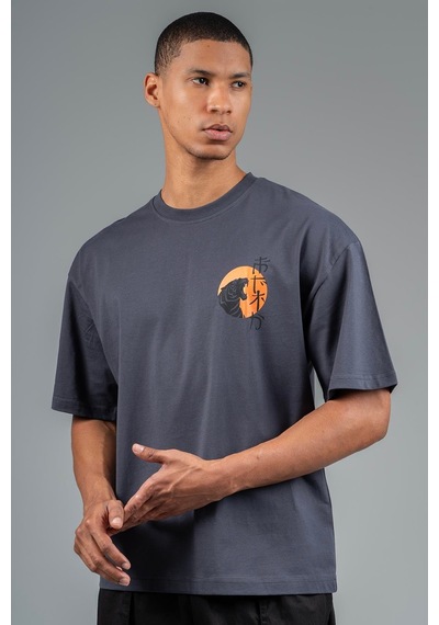 Maraton Sportswear Oversize Erkek Bisiklet Yaka Kısa Kol Basic Antrasit T-shirt 23243-antrasit