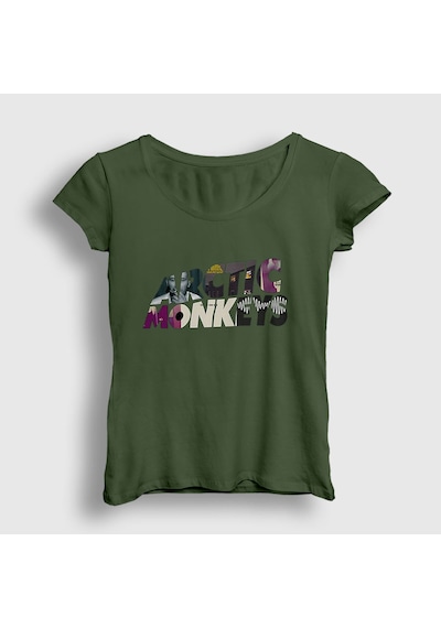 Presmono Kadın Mask Arctic Monkeys T-shirt Haki
