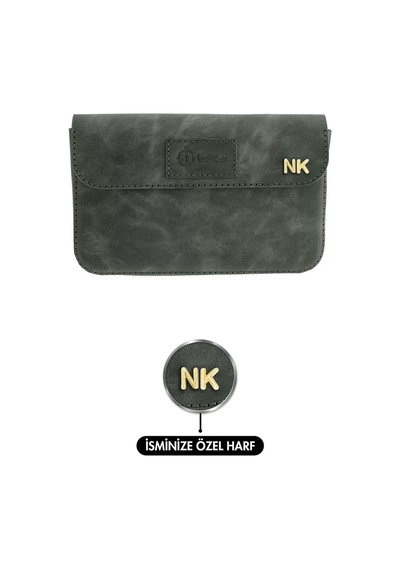 Twingold İsme Özel Çıtçıtlı Küçük El Çantası - %100 Rainbow Deri - Ac14001 - Haki Haki