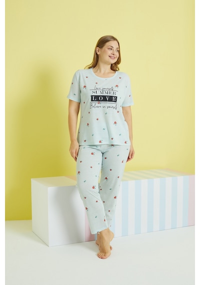 Siyah İnci Curve Büyük Beden Battal Boy Örme Pijama Takımı 24103626 Çok Renkli