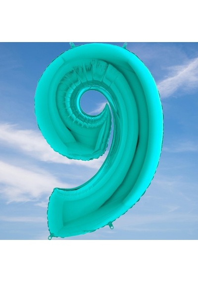 Folyo Balon Rakam Grabo 9 Rakamı Tiffany - Turkuaz Renkli 40 İnç 100 Cm Yaş Balonu Helyumla Şişebilen Çok Renkli