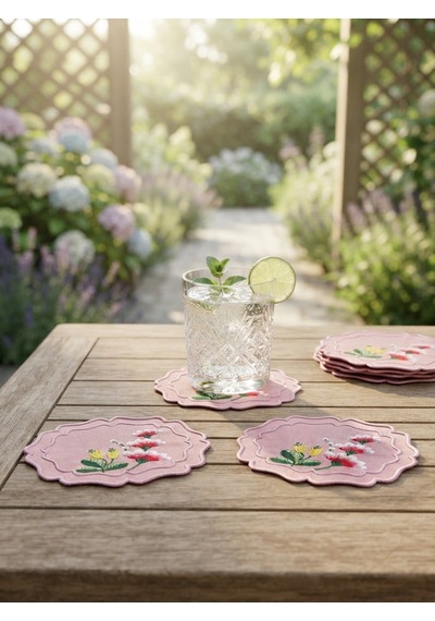 Fleur Embroidered Kokteyl Peçetesi-pink