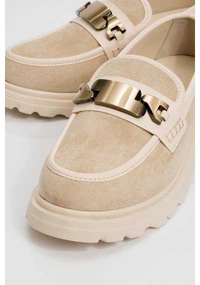 Luvishoes Luvi Shoes Pray Bej Süet Tokalı Kadın Loafer Ayakkabı Bej