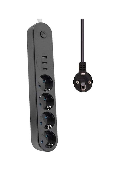 Akım Korumalı Isıya Dayanıklı 4 Lü 2 Mt Uzatma 3 Adet Usb 3402