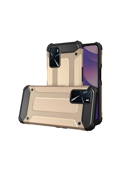 Kilifone - Oppo Uyumlu A16 - Kılıf Çift Katman Zırh Tank Crash Military Kapak - Gold