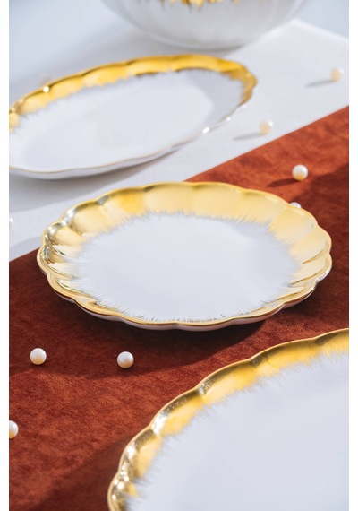 Acar Marlene Gold 6 Kişilik 29 Parça Poreselen Yemek Takımı Beyaz/gold