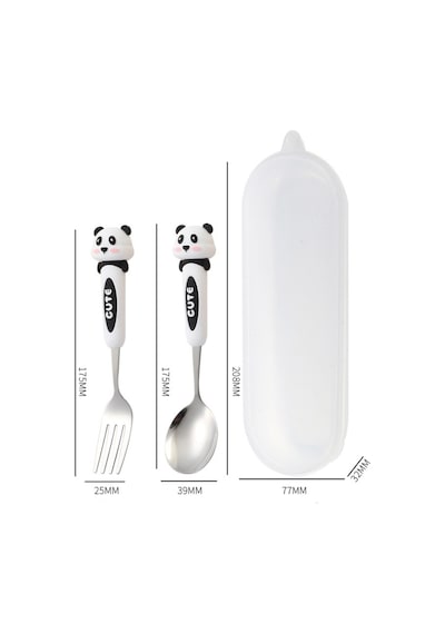Siyah-beyaz Renk Tavşan Figürlü Premium Çocuk Bpa Free Paslanmaz Çelik Uçlu Çatal-kaşık Set 24+ Ay