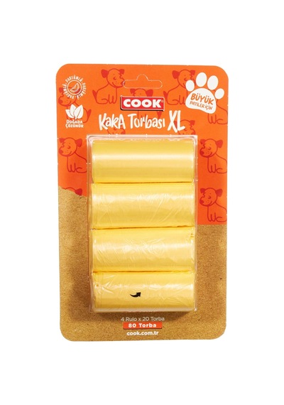 Ayrex Cook Kaka Torbası, Büyük Boy, 4 Rulo X 30 Torba, 120 Adet, Kavun Kokulu, Turuncu