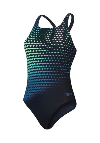 Speedo Dijital Baskılı Medalist Kadın Yüzücü Mayosu Koyu Yeşil Koyu Yeşil