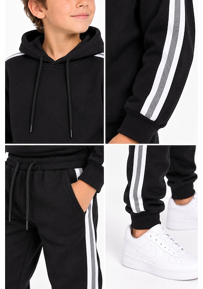 Monox Unisex Çocuk Kapüşonlu Oversize 2 Li Eşofman Takımı 7-10 Yaş 3 İplik Pamuklu Siyah