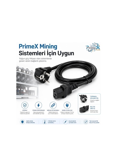 Primex Px-p450 5 Metre Lüx Power Kablosu, 3x1.5mm Kalın Psu Mining Power Kablo 5 Metre